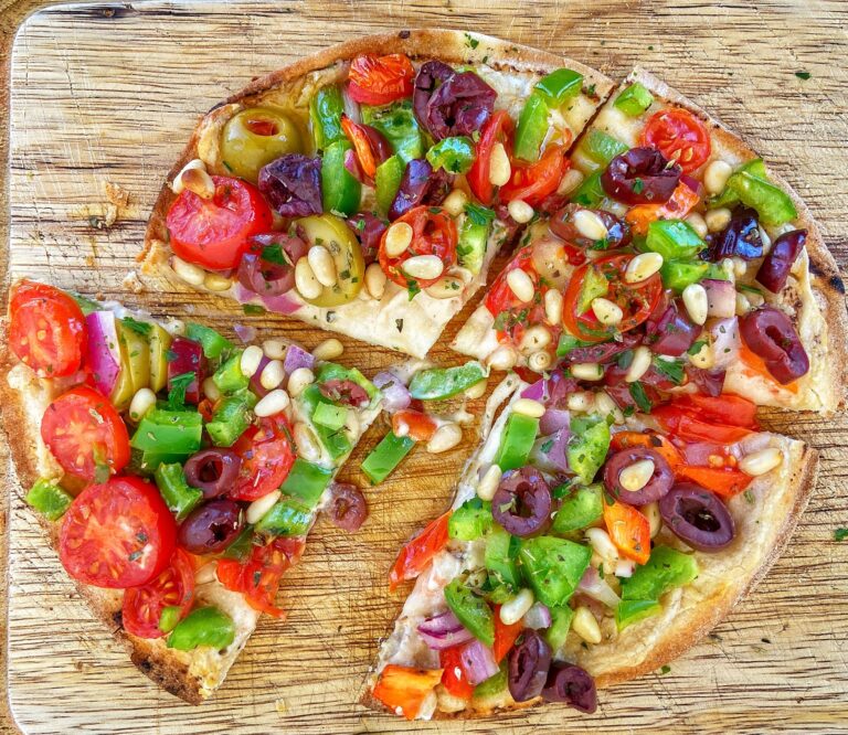 Mediterranean Pita Pizza with Tahini Sauce