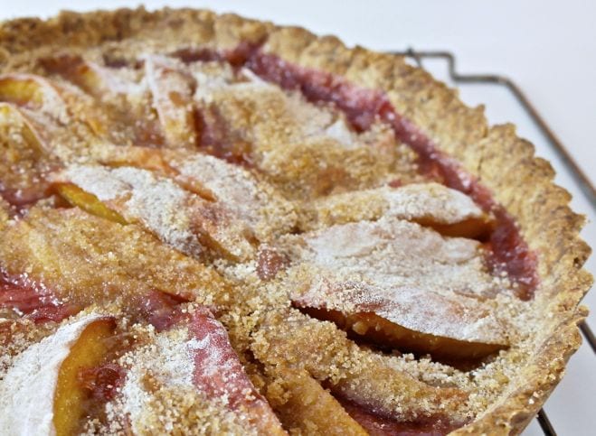 Peach pie with olive oil crust