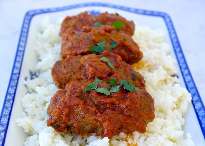 Baked Spiced Greek Meatballs in Tomato Sauce-Soutzoukakia