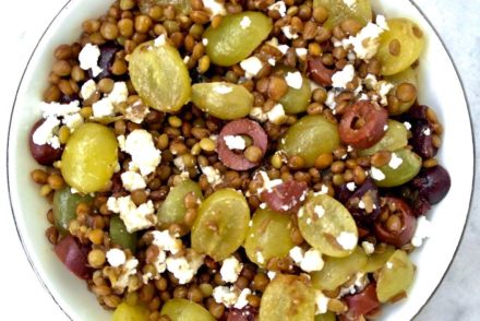 Lentil. grape and feta salad