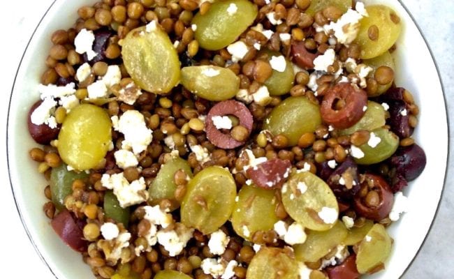 Lentil. grape and feta salad