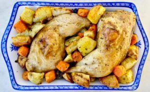 Greek Style Roasted Lemon and Garlic Chicken with Potatoes and Carrots