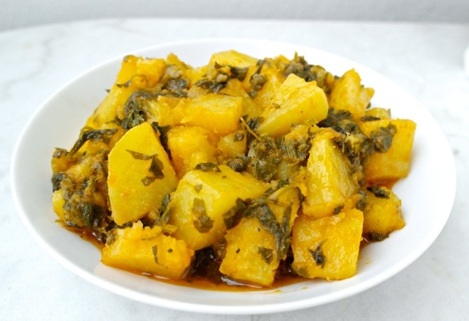 Traditional Greek Potatoes and Celery Cooked in Olive Oil