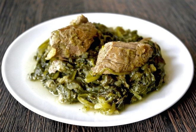 greek stewed pork and greens in lemon sauce – pork fricassee