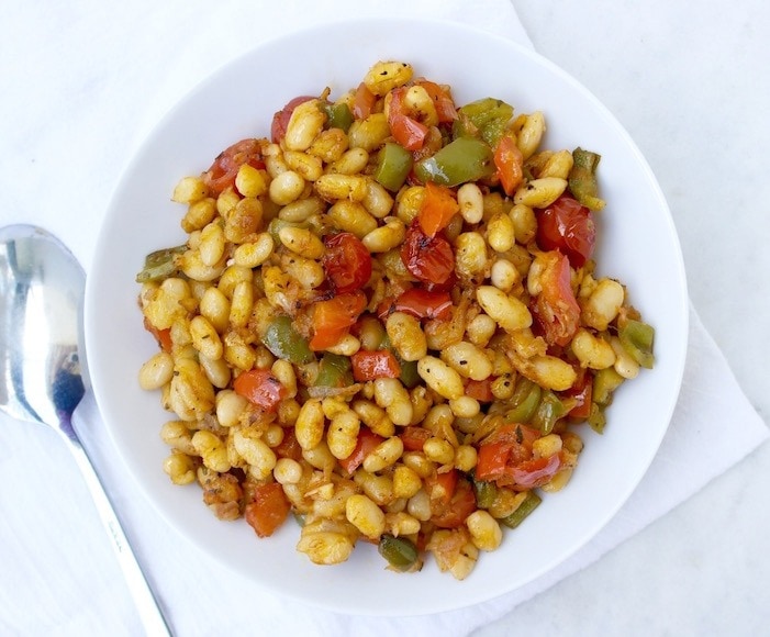 Greek Style Roasted White Beans with Summer Vegetables