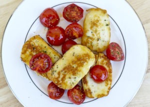 Fried Halloumi Cheese with Cherry Tomatoes