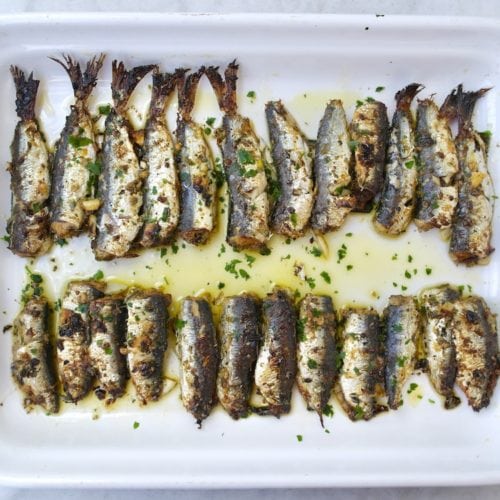 Mediterranean Garlic and Herb Crusted Roasted Sardines