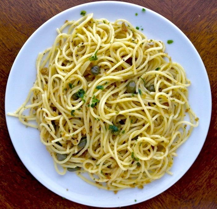 Pasta with Capers, Garlic and Toasted Breadcrumbs - OliveTomato.com