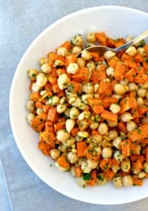 Mediterranean Chickpeas with Roasted Sweet Potatoes