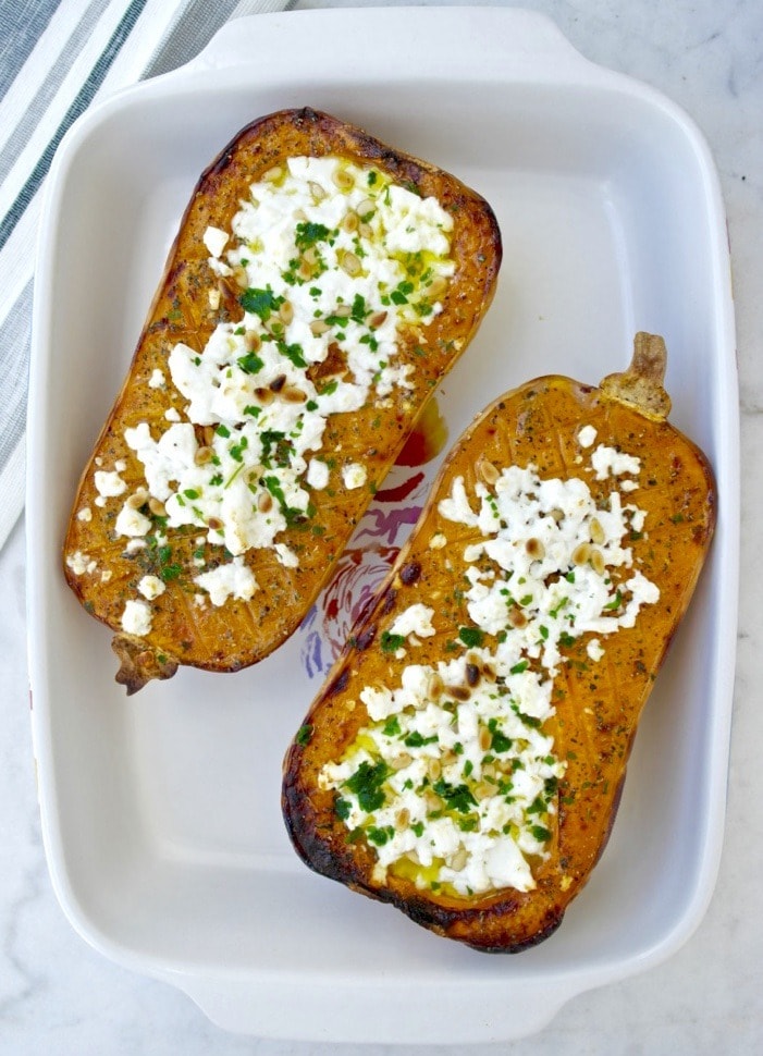 Mediterranean Butternut Squash with feta Olive Tomato