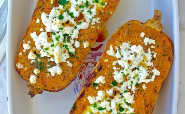 baked butternut squash wth feta