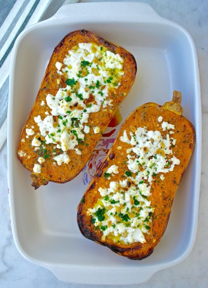 baked butternut squash wth feta