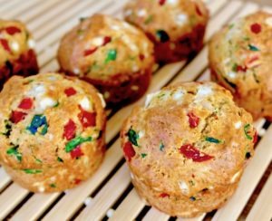 Savory Feta Spinach and Sweet Red Pepper Muffins