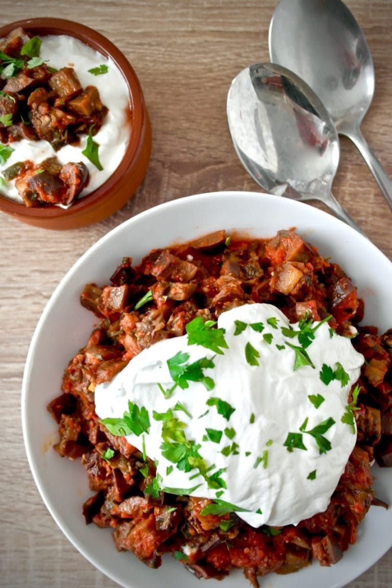 Roasted Eggplant, Tomatoes and Herbs with Greek Yogurt