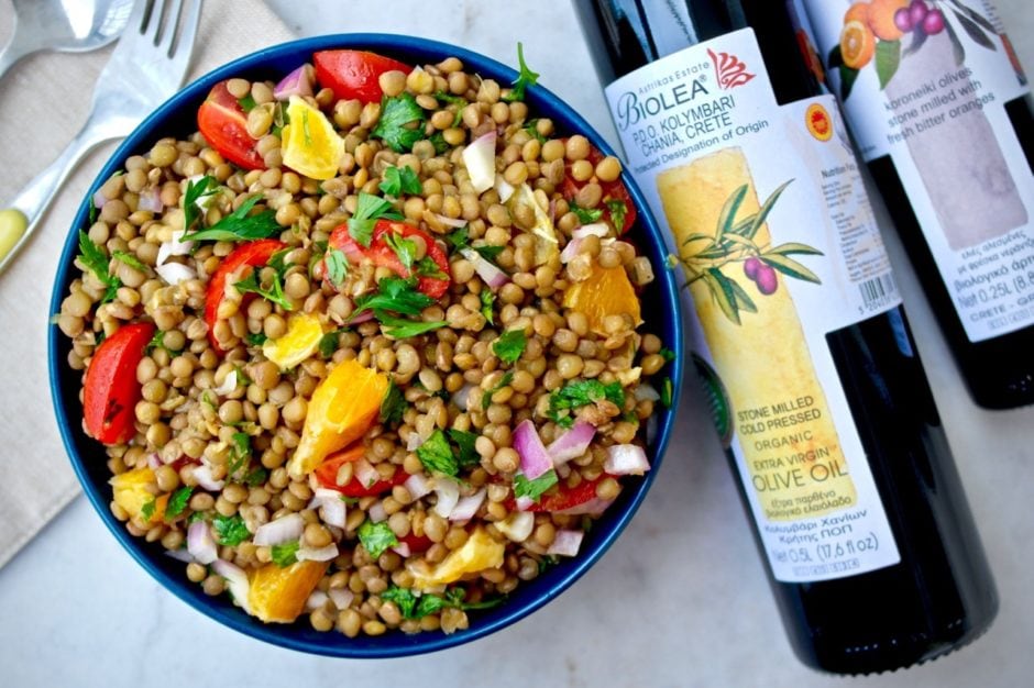 Greek Mediterranean Lentil Salad Olive Tomato