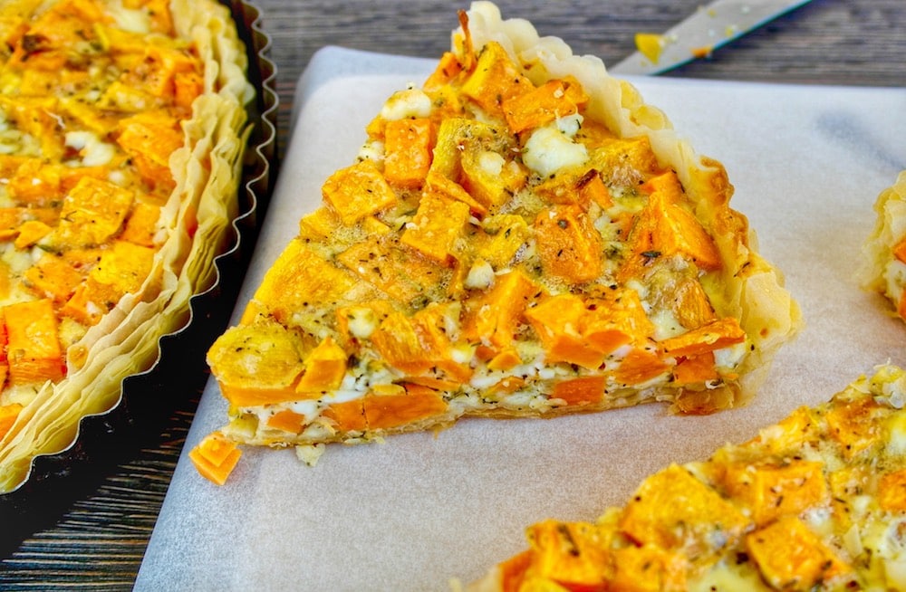 Greek sweet potato and feta tart