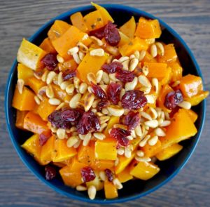 Roasted Butternut Squash with Pine Nuts and Cranberries