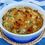 Spinach Casserole with feta and crunchy topping, Gratin. Melted feta along with spinach and a touch of parmesan. This is a perfect healthy recipe for a main dish, a side dish or brunch