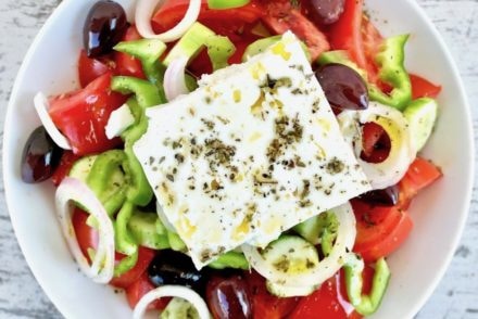 Greek salad (tomatoes, cucumber, pepper, onion and olives) with feta cheese #salad #Greek #Mediterranean #summer