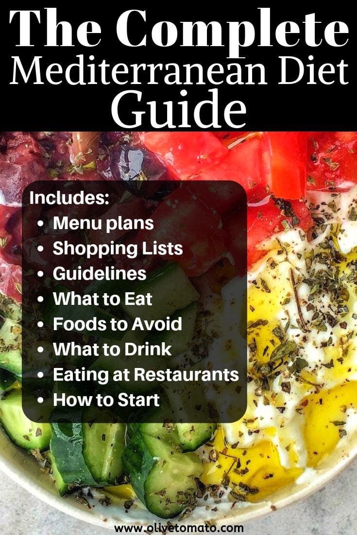 A concise guide for the Mediterranean Diet including menus, shopping list, tips and guidelines #mediterranean #diet #menu #plan #recipe #list #shopping