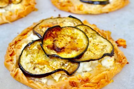 Eggplant and feta tart, drizzled with honey #eggplant #tart #feta #phyllo #pie #greek #recipes