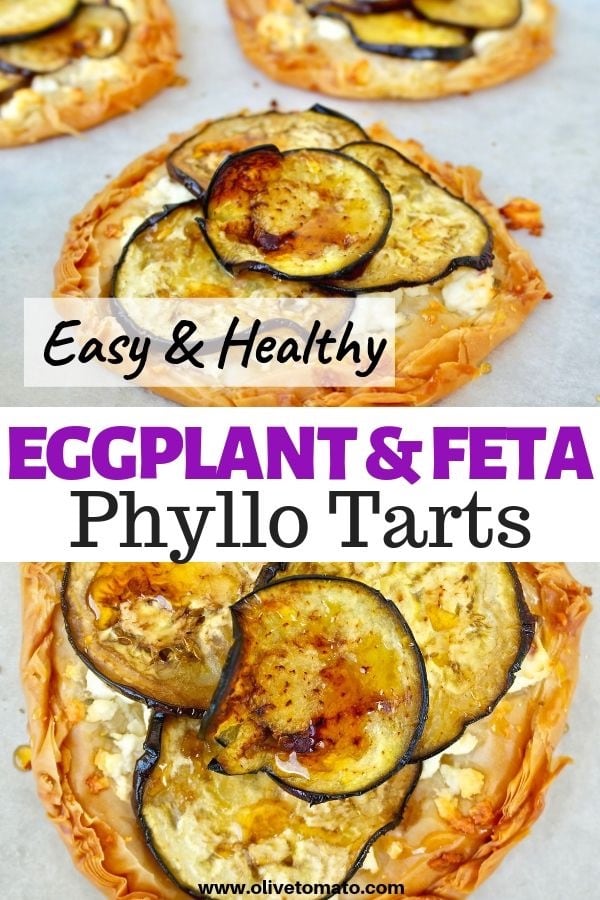 Eggplant and feta tart, drizzled with honey #eggplant #tart #feta #phyllo #pie #greek #recipes