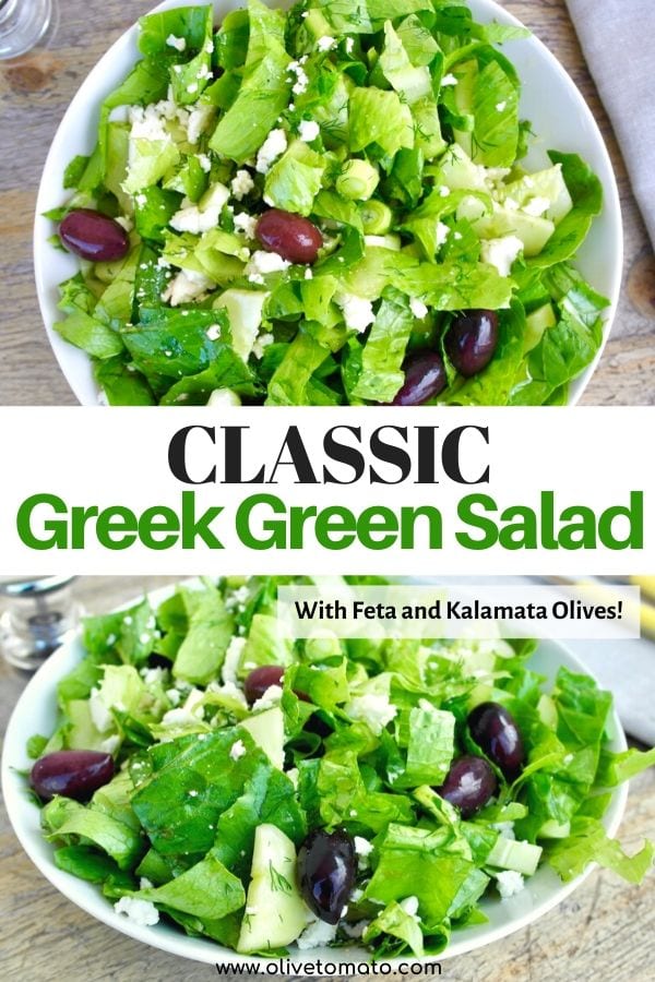 Classic Greek Green Salad with Feta Maroulosalata