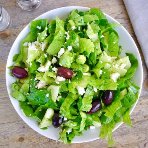 Classic Greek Green Salad with Feta Maroulosalata