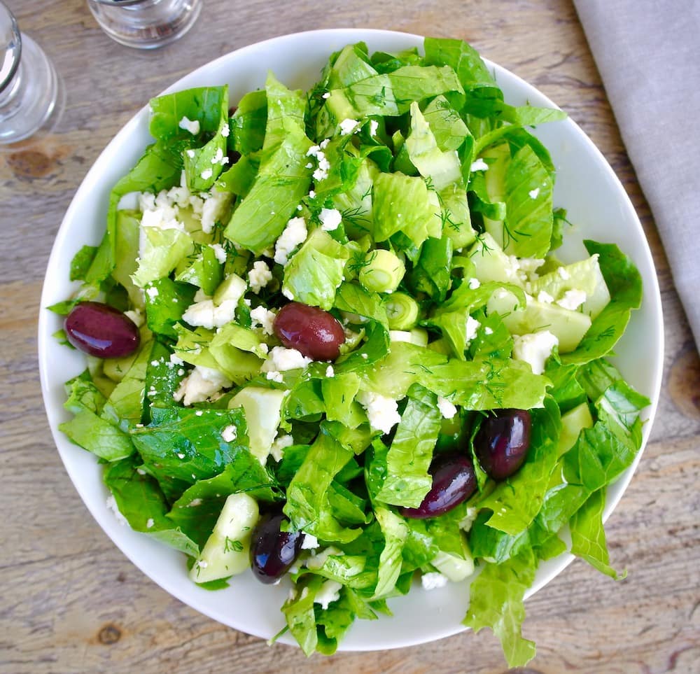 Greek Green salad with romaine lettuce and feta