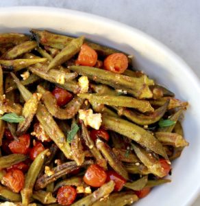 Greek Roasted Okra with Feta, Mint and Cherry Tomatoes – Bamies Sto Fourno