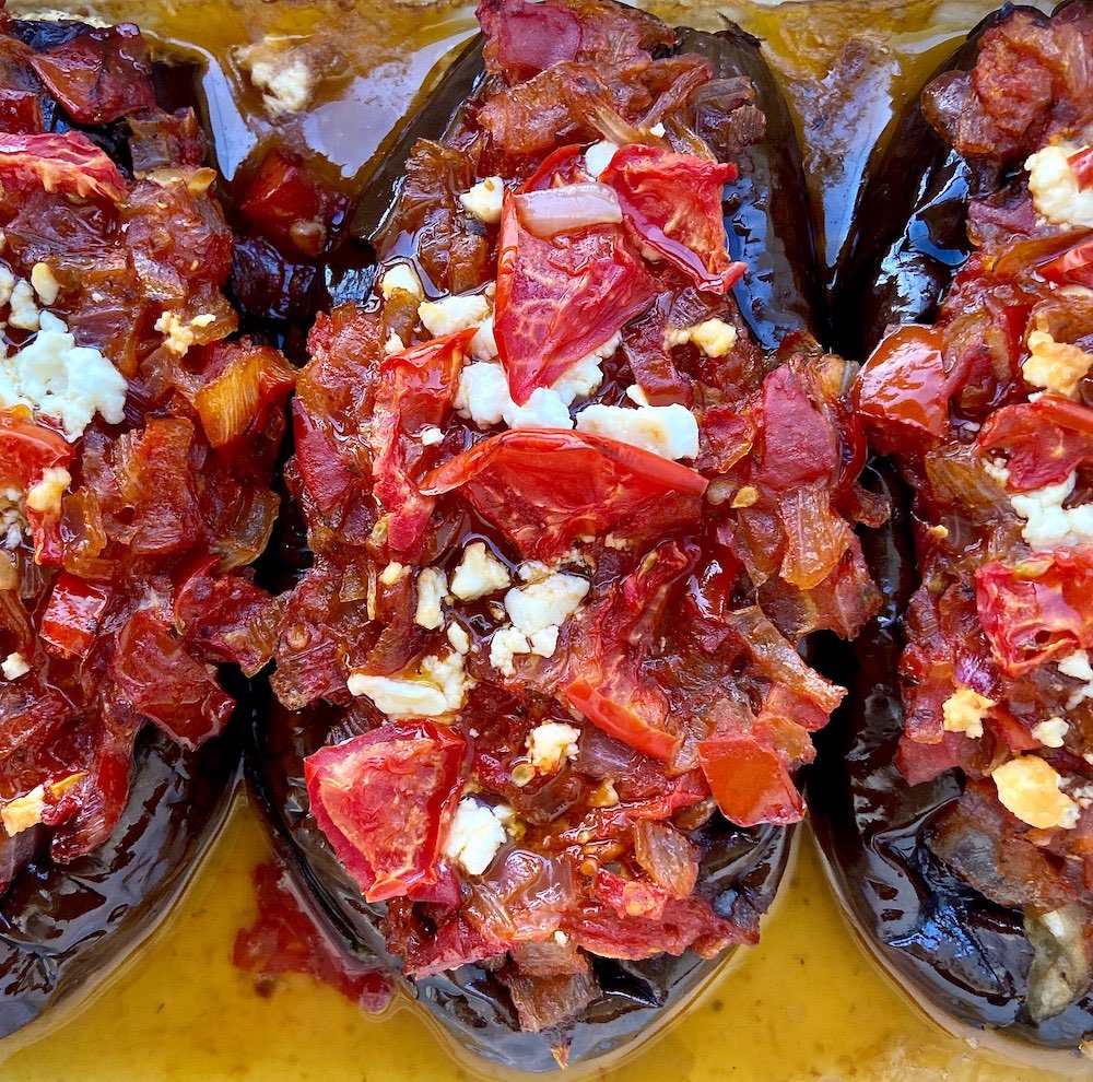 MEDITERRANEAN EGGPLANT STUFFED WITH FRESH TOMATO AND ONION Imam