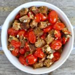Easy Roasted Cherry Tomatoes with Feta and Crispy Croutons.