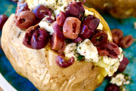 Mediterranean Stuffed Baked Potatoes with Marinated Feta and Kalamata Olives