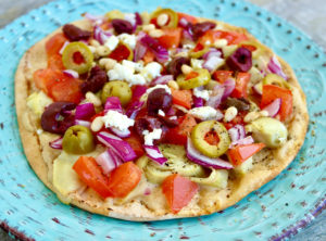 Mediterranean Pita Pizza with Tahini Sauce