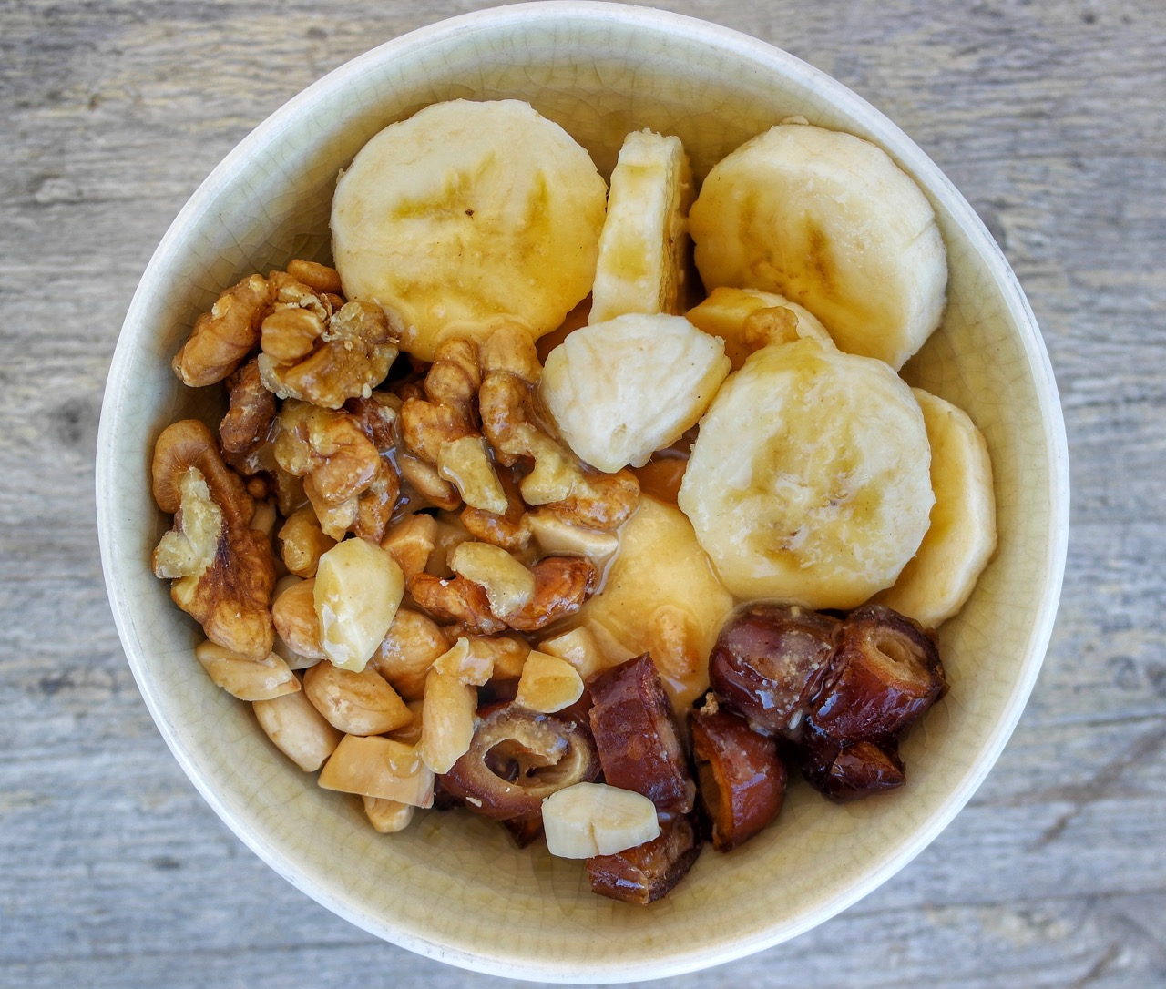 Vegan fruit and nut breakfast bowl