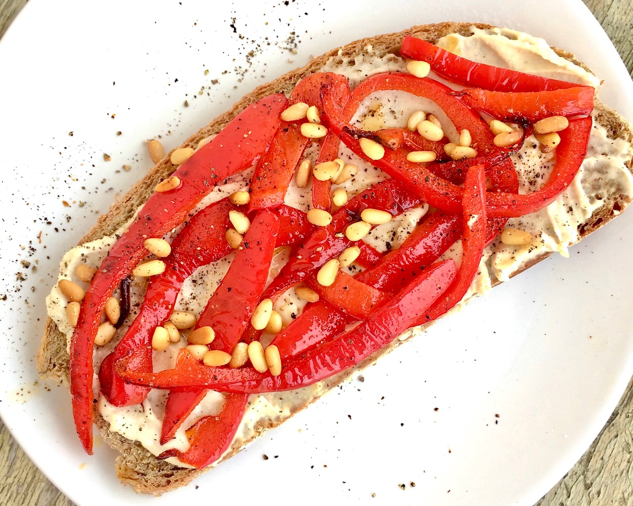 Whole grain toast with hummus