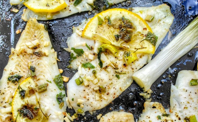 Mediterranean Baked Sole with Greek Ladolemono Dressing