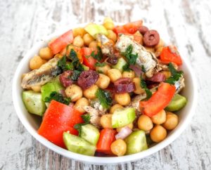 5 Minute Mediterranean Salad with Sardines and Chickpeas