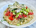 Mediterranean Bulgur Salad with Cucumbers, Tomatoes, Sardines and Fresh Herbs