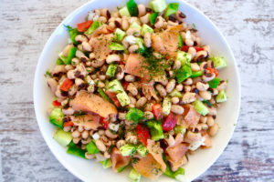 Mediterranean Black-Eyed Pea Salad with Smoked Salmon