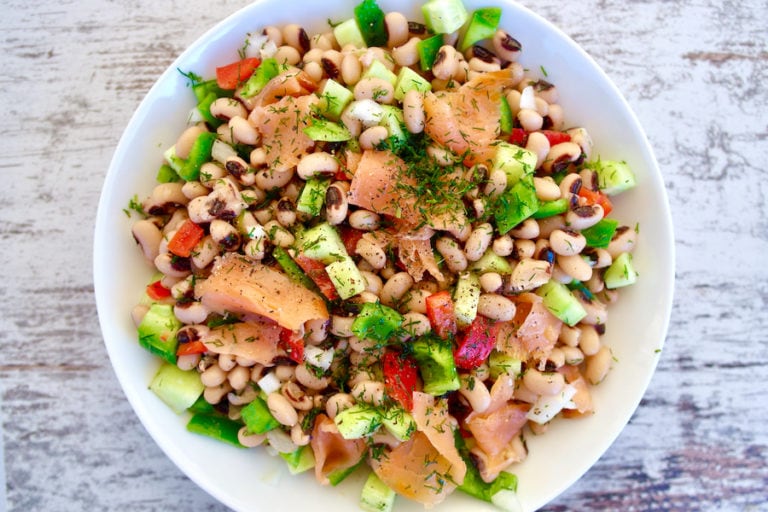 Mediterranean Black-Eyed Pea Salad with Smoked Salmon