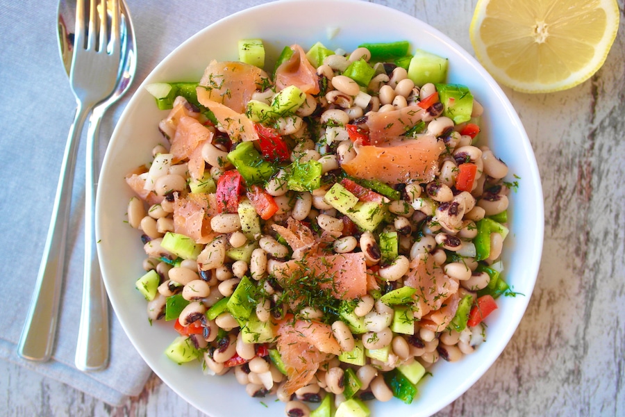 Colorful Black-Eyed Pea Salad with Smoked Salmon