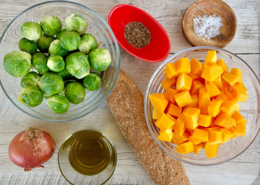 Warm Roasted Brussels Sprouts and Squash Salad Ingredients