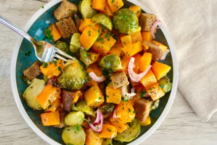 Warm Roasted Brussels Sprouts and Squash Salad