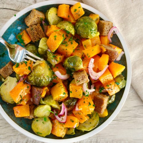 Warm Roasted Brussels Sprouts and Squash Salad