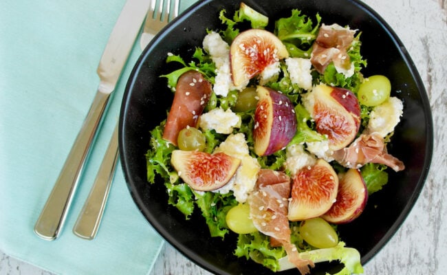 Mediterranean Fresh Fig and Greens Salad with Whipped Ricotta