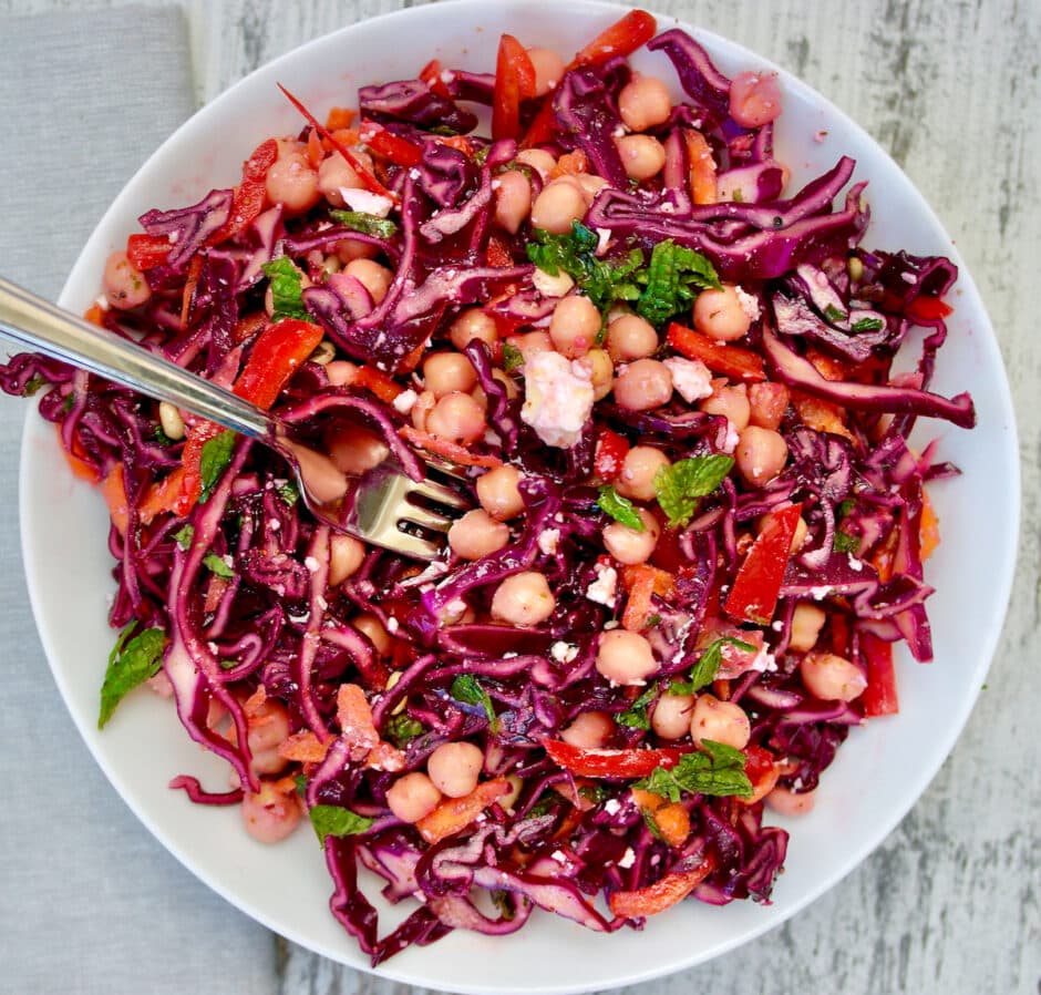 Mediterranean Red Cabbage and Chickpea Salad Olive Tomato