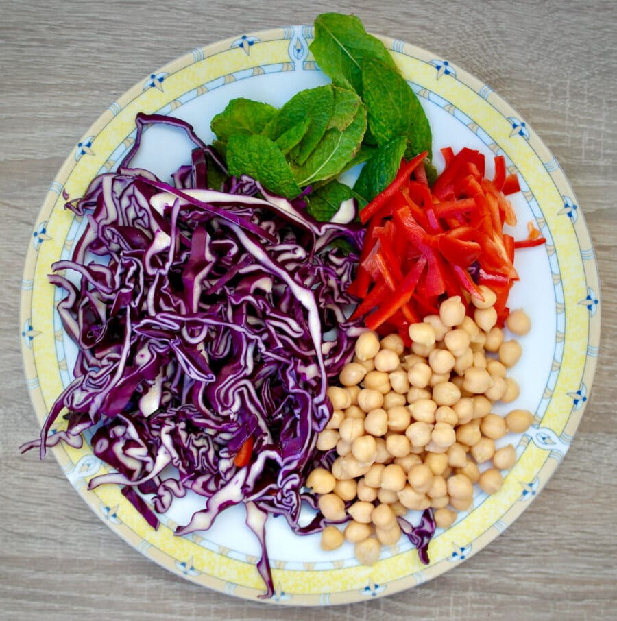Mediterranean Red Cabbage and Chickpea Salad Ingredients