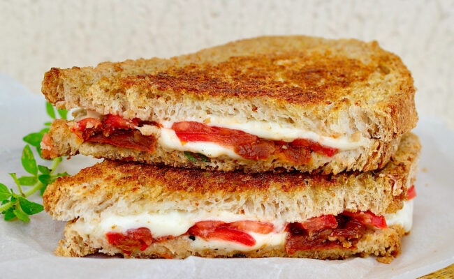 Mediterranean grilled mozzarella sandwich