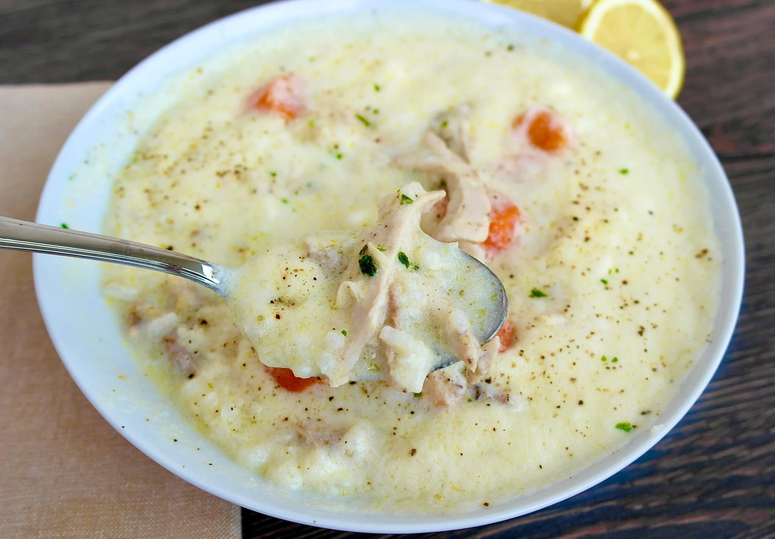 Creamy Chicken Lemon Rice Soup - Simply Scratch